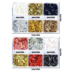 Nail Parts, Holographic Heart, Stars, 2 Cases, Sparkling, Ultra Thin, 0.04 inch (1 mm), Star, Heart, Nail, Hologram, Glitter, Sequins, Gel Nails, Face, Body, Hair Ornament, Resin Enclosed Parts, DIY
