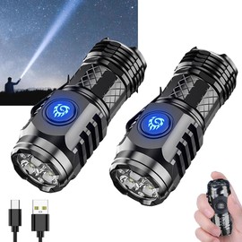 German Three-Eyed Monster Mini Flash Super Power Flashlight, Thumb Flashlight Mini Flashlights, Multi-Functional Mini Pen Clip Flashlight Light Steel High Lumen Rechargeable Waterproof (2Pcs-c)