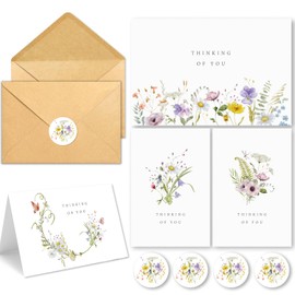 HiABNRT Thinking of You Cards with Envelopes, Set of 24 Watercolor Floral Sympathy Cards, 4 Unique Condolences Cards Designs and Blank On The Inside for Family, Friends - 4 x 6 in