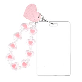 Newseego Trading Card Case, Pass Case, Acrylic, Cute, Women's, IC Card Case, Thin, Vertical, Keyholder, Strap, Double-Sided, Heart-shaped, Easy to Put In and Out Transparent, Loader Card Storage