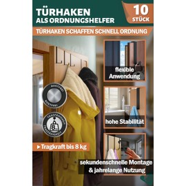 Menz Door Hooks for Hanging, Set of 10 - Clothes Hooks on Door, Sturdy Hooks for Hanging, Space-Saving Door Coat Rack for Hanging Whole Home, Universal Door Hook Rail, Black