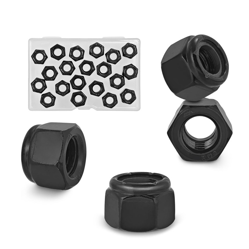 20PCS 5/16"-18 Lock Nuts,304 Stainless Steel,Black Oxide Nylon Insert Locknuts