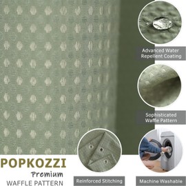 Popkozzi Sage Green Extra Long Shower Curtain: 84 Inch Long Waffle Weave Heavy Duty Fabric Shower Curtains for Bathroom - 256 GSM Water Repellent Washable Thick Polyester Cloth Bath Curtain - 72x84