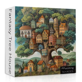 Tree House Puzzles for Adults 1000 Pieces, Vintage Art Plant Tree Jigsaw Puzzle, Fantasy Tree of Life Puzzle, Hard Challenging Nature Scenery as Home Decor