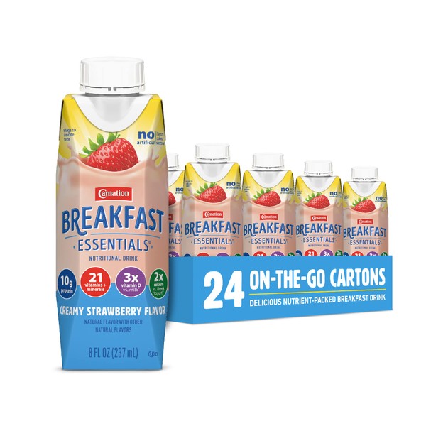 Carnation Breakfast Essentials Complete Nutritional Drink Strawberry 8 oz Bottle 24 Ct