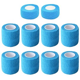 FEILIBAY 10 Pack Cohesive Bandage Wrap Self Adherent Vet Tape for Pets, Elastic Self Adhesive Wrap for Sports, Finger, Wrist, 2 Size (8Pack 2'' and 2Pack 1''), Light Blue