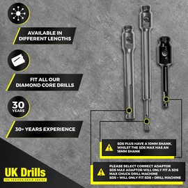 UK Drills Diamond Core Drill SDS Adaptor Accessories 10 x 115 mm