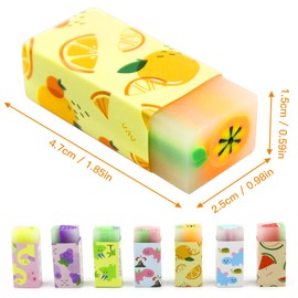 Soft Eraser, 7 Pieces Eraser Children, Dinosaur Fruit Pattern Eraser Cube, Erases Reliable Pencils and Colouring Pencils, Scented Eraser for School, Home, Office Supplies, Stationery