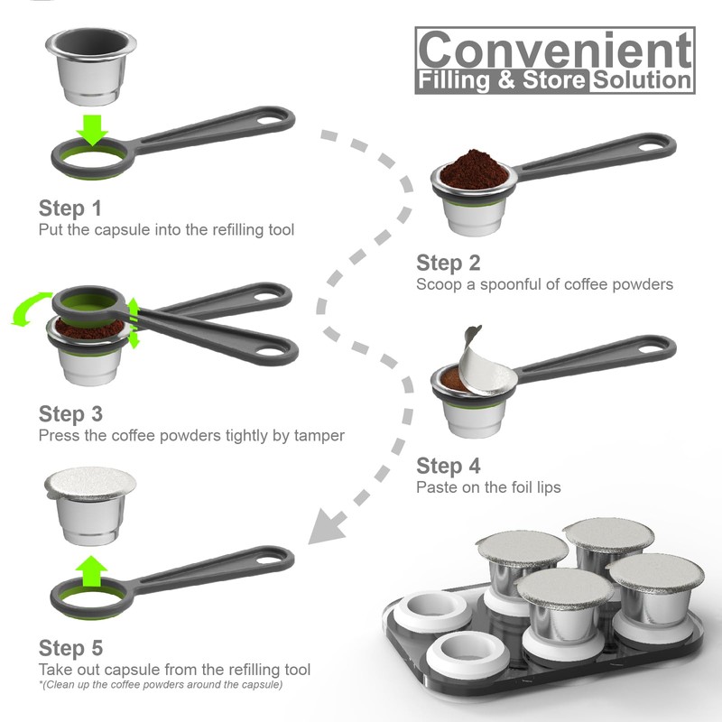 Reusable Capsules for Nespresso OriginalLine - 6pcs Refillable Coffee Pods,Stainless