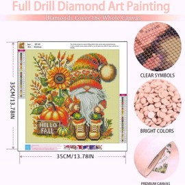 Gnome Diamond Art Kits for Adults-5D Diamond Painting Kits for Adults Beginners,Fall DIY Full Drill Diamond Painting Fall Gem Art for Gift and Home Decoration(14x14 inch)