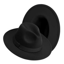 Wide Brim Fedora Hats for Women Dress Hats for Men Two Tone Felt Panama Hat Black-Band
