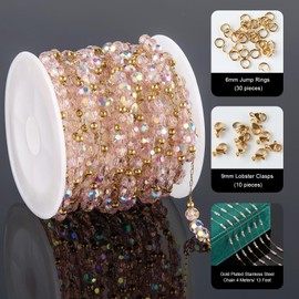 UMAOKANG 4 Meters Gold Plated Stainless Steel Chains for Jewelry Making Pink Crystal Jewelry Making Chain Roll