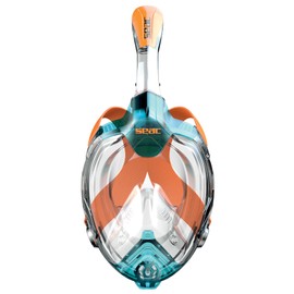 Seac Libera Full Face Snorkeling Mask with Quick Release Buckles, Blue/Orange, XS/S