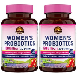 Vitalitown Probiotics for Women 120 Billion CFUs, 30 Strains, with Prebiotics & Digestive Enzymes & Cranberry, Gut & Vaginal Health, Vegan 60 (Pack of 2) Delayed Release Caps