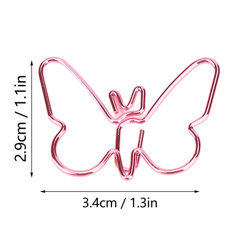 50Pcs Pink Butterflies Paperclip Cartoon Color Plating Innovative Cute Paperclips