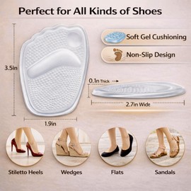 Metatarsal Pads Women, Gel Ball of Foot Cushions for Pain Relief in Shoes, Non-Slip Heel Inserts, One Size Fits All (Clear, 2 Pair(Pack of 1))