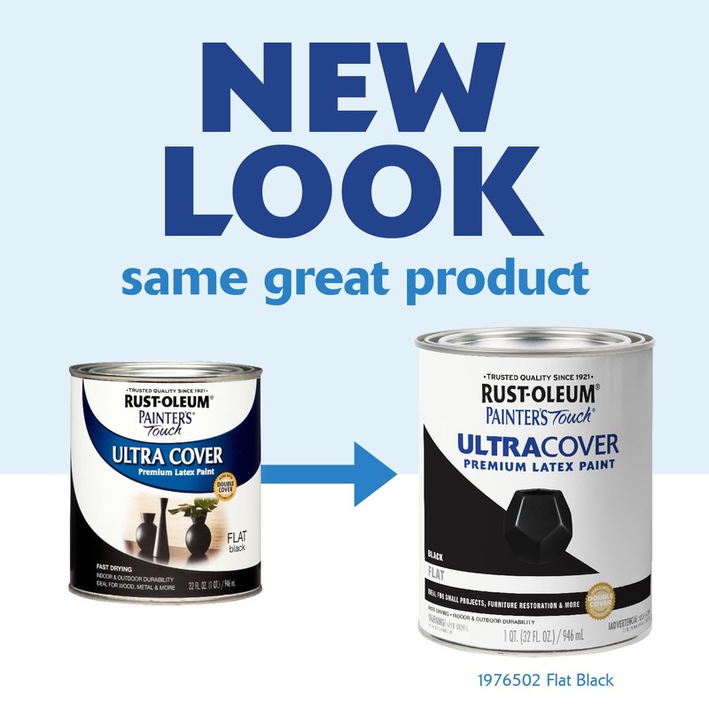 Rust-Oleum 1976502 Painter's Touch Latex Paint, Quart, Flat Black, 32