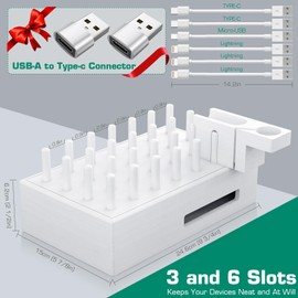 Charging Station for Multiple Devices - Darfoo Wood Charging Organizer, 7 USB Charging Ports Compatible with Cell Phones, Tablet, Smart Watch & Earbud(White)
