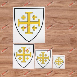 Jerusalem Cross Crusaders' Cross Shield Decal Vinyl Sticker - 4 Pack Glossy, 2 Inches, 3 Inches, 4 Inches, 6 Inches - for Car Boat Laptop Cup Phone