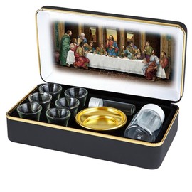 Needzo The Last Supper Portable Communion Kit, Cups, Host Container, 1.6 Ounce Wine or Juice Bottle, and Anointing Oil Glass Vial Included, 8 ⅝ X 4 ¾ Inches
