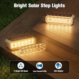 NIORSUN Solar Step Lights, 8 Pack Outdoor Horizontal Lights for Steps, Deck, Stairs, Dock & Pathway - Bright 3000K Warm White, Auto On/Off, IP67 Waterproof