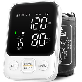 Blood Pressure Monitor Upper Arm Machine Accurate Adjustable BP Cuff Kit Led Backlit Display 2 Users 240 Sets Memory Includes Storage Bag White