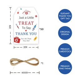 50pcs Just A Little Treat to Say Thank You Tags, Nurse Gift Tag with String for Birthday Party, Nursing Thank You Paper Tags for Medical School Graduation Party Favors