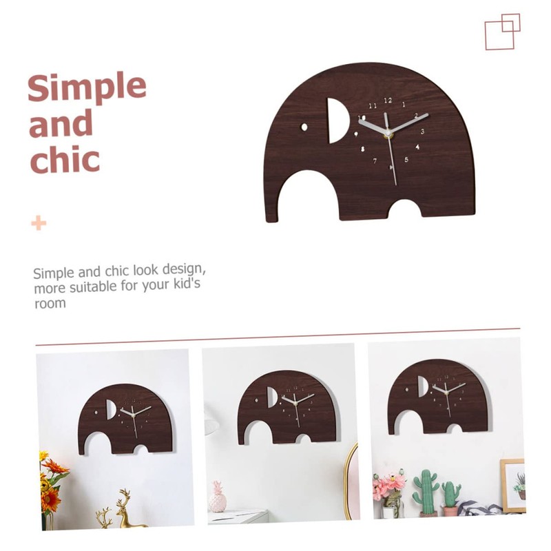 Gatuida Fashionable Wooden Elephant Wall Clock Silent Decorative Wall Mount