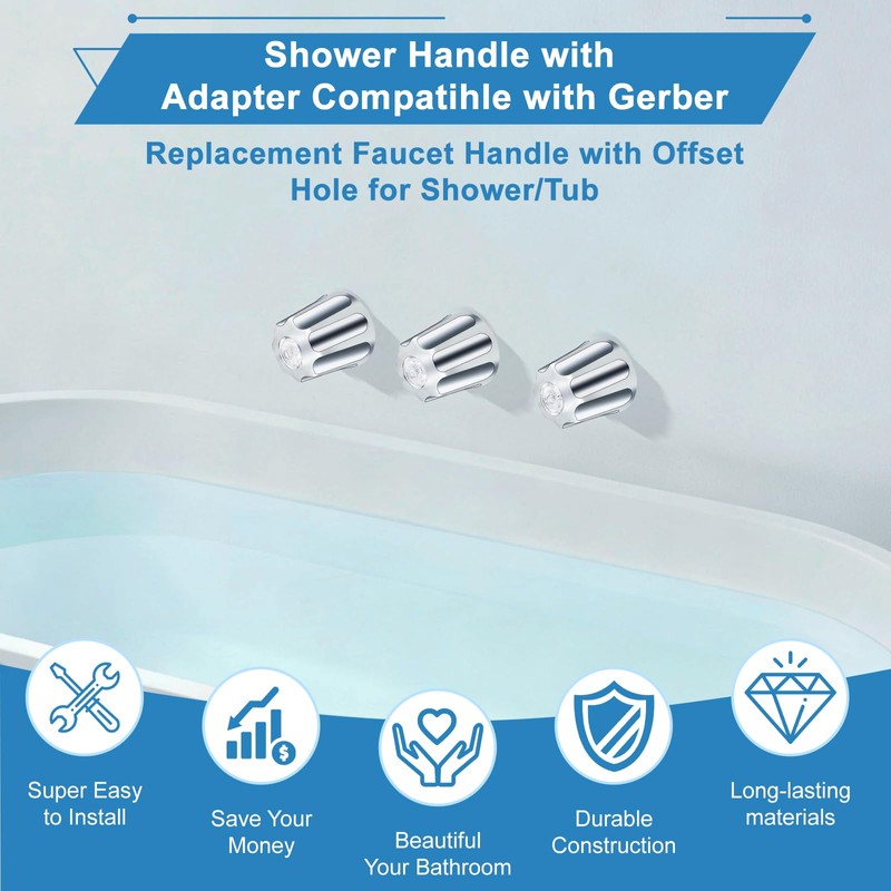 Coolfell 3 Piece Shower Knobs Replacement with 3 Extend Adapter,