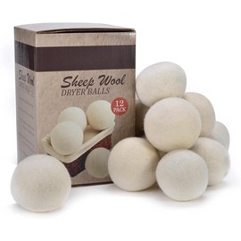 Wool Dryer Balls - Natural Fabric Softener, Reusable, Reduces Clothing Wrinkles and Saves Drying Time. The Large Dryer Ball is a Better Alternative to Plastic Balls and Liquid Softener Accessories Laundry - Package Quantity: 12
