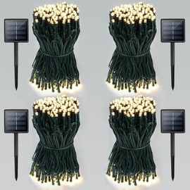 4 Pack Total 800 LED Solar Christmas Lights Outdoor, Solar String Lights for Outside with 8 Modes, Waterproof Green Wire Solar Powered Tree Light for Xmas Party Yard Garden Decorations (Warm White)