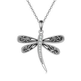 HUKKUN Dragonfly Pendant Necklaces 925 Sterling Silver Dragonfly Necklace Jewellery Gifts For Women