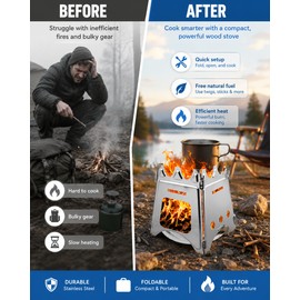 Foldable Wood Burning Camping Stove for Outdoor Cooking – Portable Stainless Steel Stove for Hiking, Fishing and Picnics