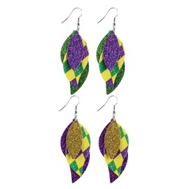 Mardi Gras Hook Dangle Earrings for Women Fleur De Lis Faux Leather Earring Accessories (Mardi Gras)