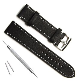OliBoPo Handmade Vintage Replacement Leather Watch Strap/Watch Band (19mm, Sliver Buckle/Black)