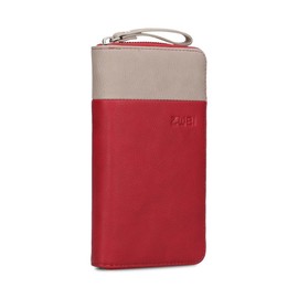 Zwei Eva EV2 Women's Long Wallet, 15 Card Slots, Viewing Compartment, 2 Note Compartments, Wallet with Coin Compartment and All-Round Zip, Soft Faux Leather in Bi-Colour, Lipstick, Modern