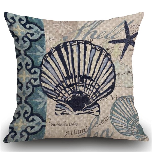 Smooffly Scallop Cushion Cover Starfish Seashell Decorative Ocean Throw Pillow