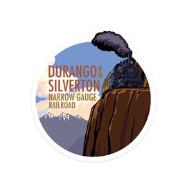 Die Cut Sticker Durango, Colorado, Durango and Silverton Narrow Gauge Railroad, Contour Vinyl Sticker 1 to 3 inches (Waterproof Decal for Cars, Water Bottles, Laptops, Coolers), Small