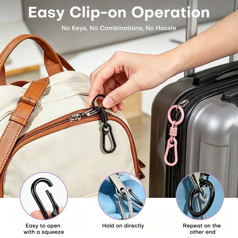 10-Pack Zipper Clips Anti Theft, Double Opening Spring Carabiner Locks