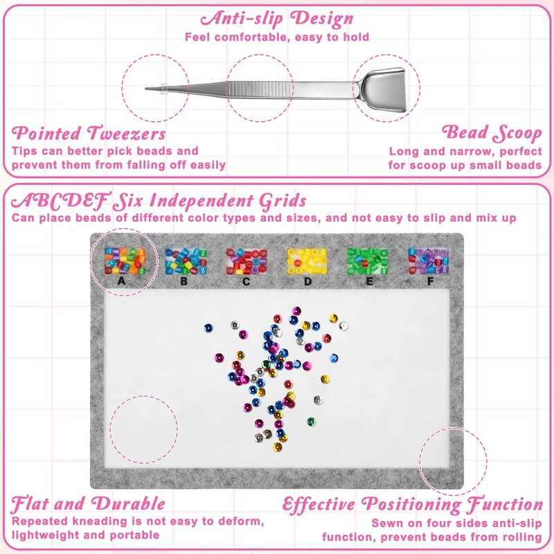 Bead Mat with Bead Scoop and Tweezers, 11.4x8inch Beads Design