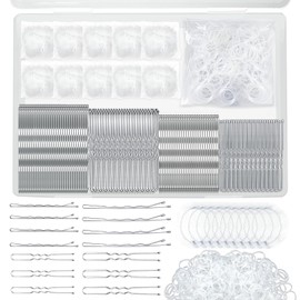 510PCS Silve Bobby Pins Hair Pins Kit with Hair Net, YINGFENG Includes 100 Bobby Pins for Women, 100 U-Shaped Buns Hair Clips, 300 Hair Bands and 10 White Hair Nets, for Gray Hair