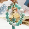 Phamines Wristlet Keychain Women,Cow Wood Beads Silicone Beaded Keyring Bracelet,Elastic