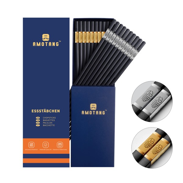 AMOTANG 10 Pairs of Fibreglass Chopsticks, Dishwasher Safe Sushi Sticks
