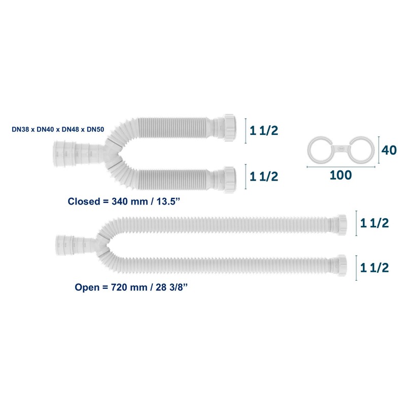 EASYDRAIN Double Kitchen Sink P-Trap | Expandable & Flexible 1-½"