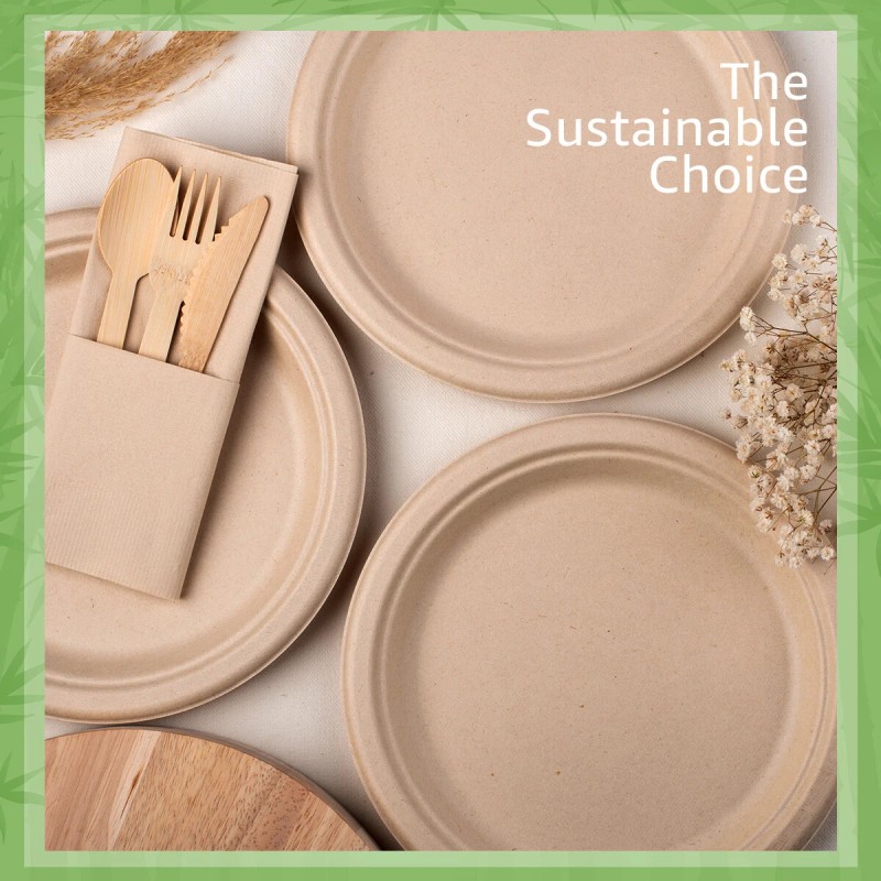 Ibambo Bamboo Disposable Paper Plates - Compostable Plate, PFAS Free