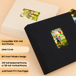 Photo Album 4x6 240 Photos with Writing Space, 4x6 Photo Album Linen Cover with Front Window, 240 Photos Horizontal and Vertical 4x6 Photo Album Book for Wedding Family Baby Pictures (Black)