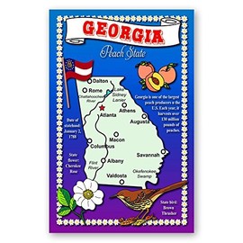 GEORGIA STATE MAP postcard set of 20 identical postcards. Post cards with GA map and state symbols. Made in USA.