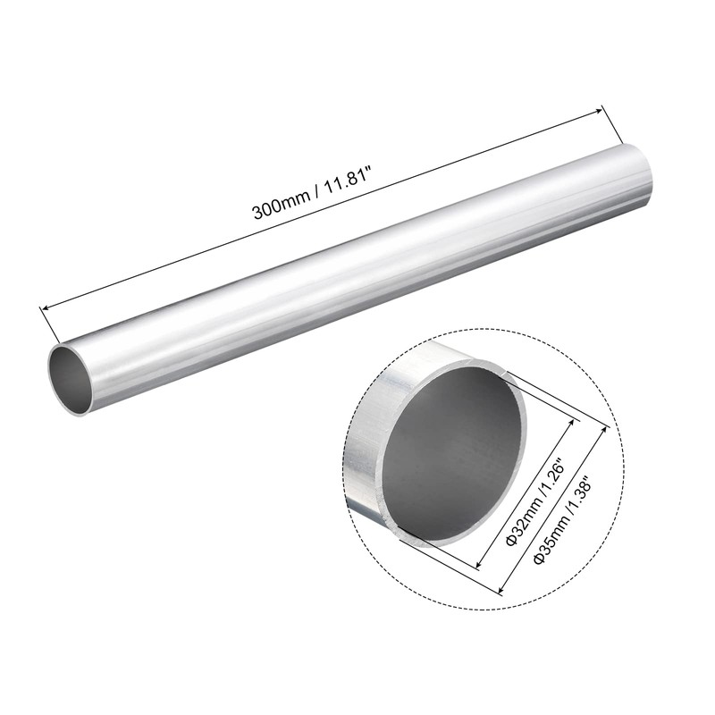 sourcing map 6063 Aluminium Round Tube 32 mm Inner Diameter