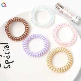 SHULLIN Pack of 12 Telephone Cable Hair Bobbles Spiral Hair Bobbles Phone Cord Hair Bobbles Spiral Ponytail Rubber Anti Split End Braid Elastic Colourful Elastic Spool Hair Bobbles KinkFree Hair