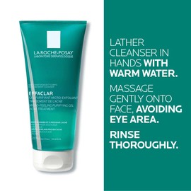 La Roche-Posay La Roche Posay Effaclar Micro-Peeling Purifying Gel Cleanser Acne Treatment. 2% salicylic acid face & body wash with niacinamide. Unclogs pores, exfoliates, acne marks. Oil-free, sensitive skin, 200ML